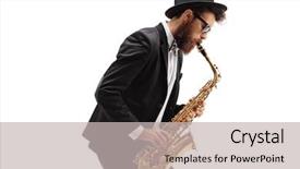  Presentation with arabic music arab man playing - Presentation design with man playing a saxophone isolated background and a light gray colored foreground