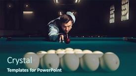 Presentation with billiard - PPT theme with man playing billiard background and a ocean colored foreground