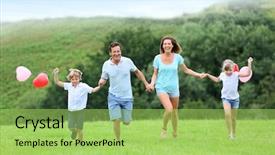  Presentation with cartoon kids holding hands - Slides featuring man playing child - family running in countryside kids background and a  colored foreground