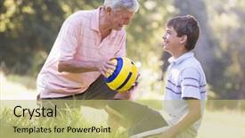  Presentation with grandfather - Slides featuring man playing child - grandfather and grandson background and a yellow colored foreground