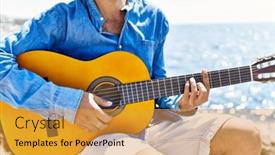  Presentation with classical guitar - Presentation consisting of man-playing-classical-guitar-sitting background and a gold colored foreground