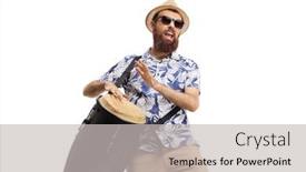  Presentation with drums - Slide set having man-playing-conga-drums background and a light gray colored foreground