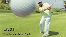  Presentation with golf player playing - PPT theme consisting of man playing golf at club background and a  colored foreground