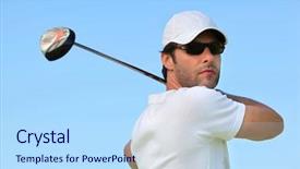  Presentation with golf driving range - Presentation theme having man playing golf background and a  colored foreground
