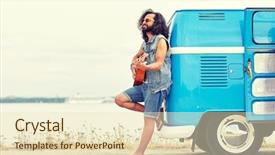  Presentation with music singing - Colorful slide deck enhanced with man playing guitar and sing backdrop and a soft green colored foreground