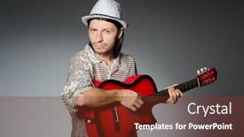  Presentation with concert - PPT theme having man playing guitar during concert background and a tawny brown colored foreground