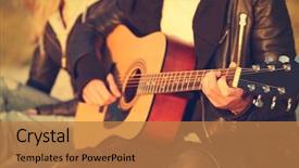  Presentation with guitar - PPT theme enhanced with man playing guitar for girl background and a coral colored foreground