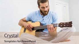  Presentation with guitar - Theme featuring man playing guitar in bed background and a coral colored foreground