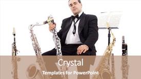  Presentation with instrument - Beautiful slide set featuring man playing his wind instrument backdrop and a coral colored foreground