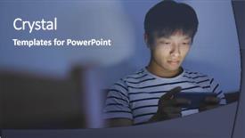  Presentation with game - Presentation theme with man playing mobile game background and a ocean colored foreground