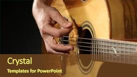  Presentation with music man in suit guitar - Presentation design featuring man playing on acoustic guitar background and a tawny brown colored foreground