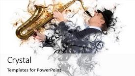  Presentation with smoke - Amazing presentation theme having man playing on saxophone isolated backdrop and a white colored foreground