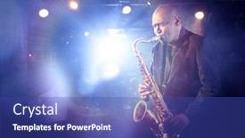  Presentation with jazz club - Cool new presentation design with man-playing-saxophone-in-jazz backdrop and a cobalt blue colored foreground