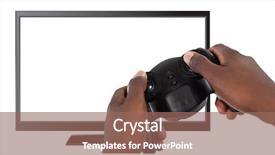  Presentation with video game - Colorful slide deck enhanced with man playing video game backdrop and a violet colored foreground