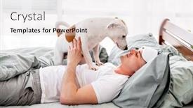  Presentation with human face - PPT theme featuring man-playing-with-dog background and a white colored foreground