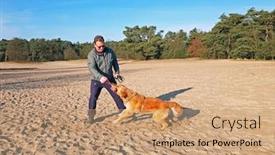  Presentation with nature - Amazing slide deck having man-playing-with-his-dog backdrop and a coral colored foreground