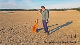  Presentation with nature - PPT theme consisting of man-playing-with-his-dog background and a coral colored foreground