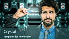  Presentation with memory computer - Slide deck having man plugging a memory key background and a ocean colored foreground