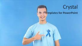  Presentation with blue ribbon - Audience pleasing presentation design consisting of man pointing at blue ribbon backdrop and a light blue colored foreground