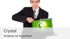  Presentation with abstract business world - Cool new theme with man pointing at eco world backdrop and a white colored foreground