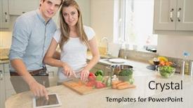  Presentation with man relaxing on massage table - PPT theme having man pointing on tablet pc background and a soft green colored foreground