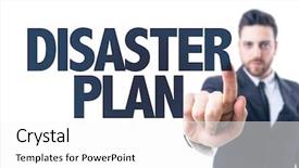  Presentation with business plan - PPT theme featuring man pointing the text disaster background and a white colored foreground