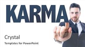  Presentation with karma - Cool new PPT layouts with man pointing the text karma backdrop and a white colored foreground