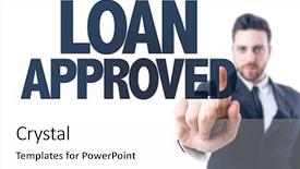  Presentation with business loan - Cool new presentation design with man pointing the text loan backdrop and a white colored foreground