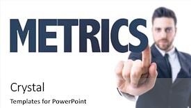  Presentation with metrics cloud collage business - PPT theme with man pointing the text metrics background and a white colored foreground