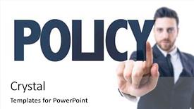  Presentation with economics policy - Amazing presentation design having man pointing the text policy backdrop and a pink colored foreground