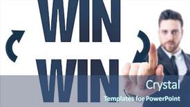  Presentation with win win - PPT layouts having man pointing the text win background and a ocean colored foreground