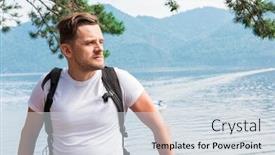  Presentation with siberia - Colorful slide deck enhanced with man portrait on teletskoye lake in altai mountains siberia russia beauty summer day backdrop and a sky blue colored foreground