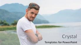  Presentation with siberia - Colorful presentation design enhanced with man portrait on teletskoye lake in altai mountains siberia russia beauty summer day backdrop and a light gray colored foreground