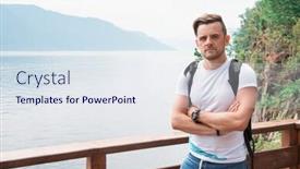  Presentation with siberia - Slides having man-portrait-on-teletskoye-lake background and a sky blue colored foreground