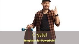  Presentation with rock - PPT theme with man-posing-with-a-longboard background and a tawny brown colored foreground