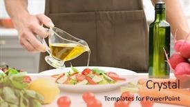  Presentation with vegetable oil - PPT layouts enhanced with man pouring cooking oil onto background and a coral colored foreground