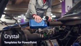  Presentation with close up pouring oil - Audience pleasing presentation consisting of man pouring oil in car backdrop and a wine colored foreground