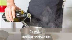  Presentation with close up pouring oil - PPT theme featuring man pouring oil background and a gray colored foreground