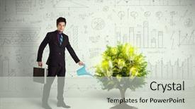  Presentation with pouring water - Cool new presentation theme with man pouring water on lightbulb backdrop and a  colored foreground