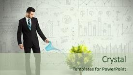  Presentation with business growing - Theme consisting of man pouring water on lightbulb background and a soft green colored foreground