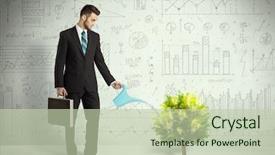  Presentation with pouring water - Cool new slides with man pouring water on lightbulb backdrop and a mint green colored foreground