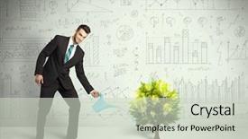  Presentation with pouring water - Colorful presentation theme enhanced with man pouring water on lightbulb backdrop and a soft green colored foreground