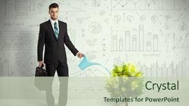  Presentation with pouring water - Presentation theme featuring man pouring water on lightbulb background and a soft green colored foreground