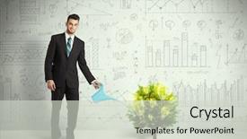  Presentation with pouring water - Amazing slide deck having man pouring water on lightbulb backdrop and a soft green colored foreground