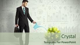  Presentation with pouring water - Audience pleasing presentation design consisting of man pouring water on lightbulb backdrop and a soft green colored foreground