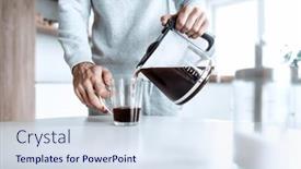  Presentation with coffee cup - Slide deck with man-pours-himself-a-cup background and a sky blue colored foreground