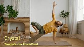  Presentation with living room - Slides enhanced with man-practicing-hand-standing-yoga background and a  colored foreground
