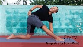  Presentation with turquoise - Presentation theme consisting of man-practicing-yoga background and a tawny brown colored foreground