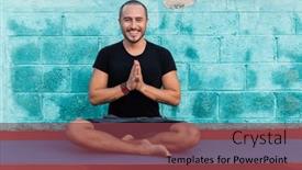  Presentation with turquoise - Slide set having man-practicing-yoga background and a tawny brown colored foreground