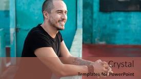  Presentation with turquoise - Slide set consisting of man-practicing-yoga background and a coral colored foreground